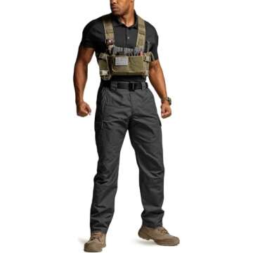 CQR Men's Tactical Pants, Water Resistant Ripstop Cargo Pants, Lightweight EDC Hiking Work Pants, Outdoor Apparel, Raider Black, 28W x 30L