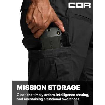 CQR Men's Tactical Pants, Water Resistant Ripstop Cargo Pants, Lightweight EDC Hiking Work Pants, Outdoor Apparel, Raider Black, 28W x 30L