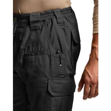 CQR Men's Tactical Pants, Water Resistant Ripstop Cargo Pants, Lightweight EDC Hiking Work Pants, Outdoor Apparel, Raider Black, 28W x 30L