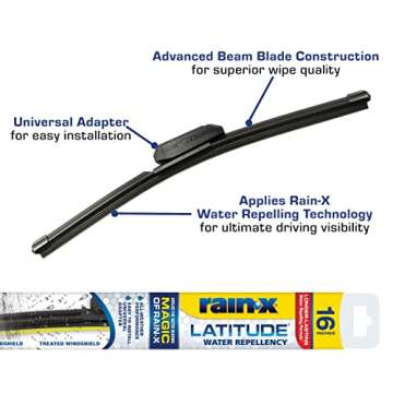 Rain-X 5079274-2 Latitude 2-In-1 Water Repellent Wiper Blades, 16 Inch (Pack Of 2), Automotive Replacement Windshield Wiper Blades With Patented Rain-X Water Repellency Formula