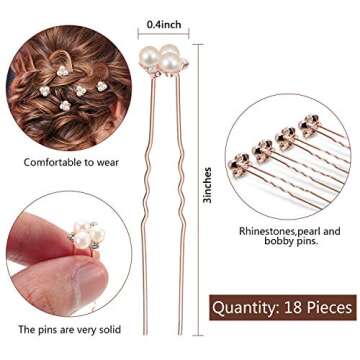 18 Pcs Pearl Hair Pins Bridal Hair Accessories Pearl Crystal Bobby Bridal Hairpin Wedding Hair Accessories Pearl Hair Pins for Brides Bridesmaids Flower Women Girls