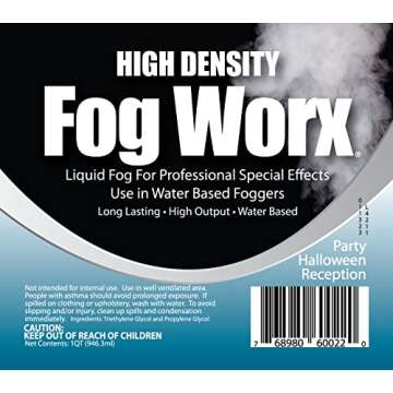 FogWorx Extreme High Density Fog Juice - Long Lasting, High Output, Odorless Water Based Machine Fluid - 1 Quart, 32 Ounces for 400 to 1500 Watt Machines