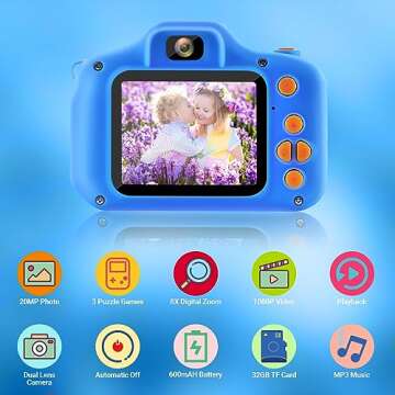 HOMHOW Kids Camera HD Kids Digital Camera for Boys Girls Children, Selfie Toddler Camera Kid Toys Christmas Birthday Gift Age 3 4 5 6 7 8 9 Year, 2inch IPS Screen with 32GB TF Card Navy Blue