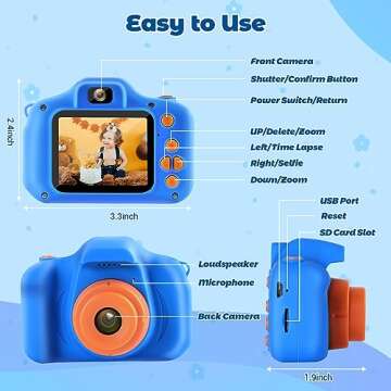 HOMHOW Kids Camera HD Kids Digital Camera for Boys Girls Children, Selfie Toddler Camera Kid Toys Christmas Birthday Gift Age 3 4 5 6 7 8 9 Year, 2inch IPS Screen with 32GB TF Card Navy Blue