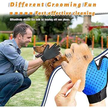 STARROAD-TIM Pet Grooming Glove Hair Remover Brush Gentle Deshedding Efficient Pet Mitt Pet Massage Gloves Left & Right Hand Draw Dogs Cats Horses Long Short Fur (1Pair Left & Right Hand (Blue))