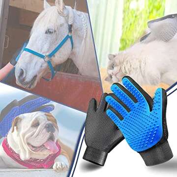 STARROAD-TIM Pet Grooming Glove Hair Remover Brush Gentle Deshedding Efficient Pet Mitt Pet Massage Gloves Left & Right Hand Draw Dogs Cats Horses Long Short Fur (1Pair Left & Right Hand (Blue))