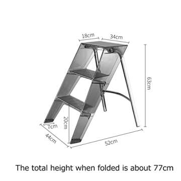 KOLESIN 3 Step Ladder Folding,Acrylic 3 Step stools for Adults with Wide Anti-Slip Pedal,Household Transparent Foldable Step Stool,Creative Home Storage Rack,1.44ft*1.71ft*2.07 ft