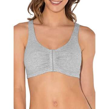 Fruit of the Loom Women's Front Closure Cotton Sports Bra 3-Pack - Black/White/Grey - Size 38 US