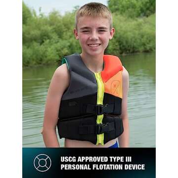 HyperLite Elite Youth Life Jacket, US Coast Guard Approved Level 70 Buoyancy Aid, Great for Any Water Sports Activity Including Boating, Paddle & Swimming, Youth Boys, 50-90lbs