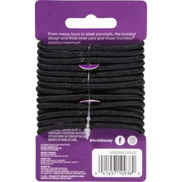 Goody WoMens Ouchless Braided Elastics, Black, 15 Count