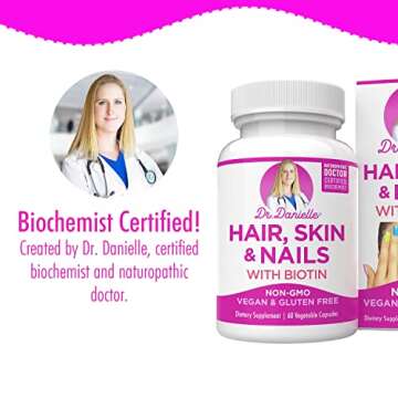 Doctor Danielle Hair Skin and Nails Vitamins for Women and Men– Biotin 5000 mcg Supplement to Support Normal Hair Growth and Glowing Skin, Organic Coconut Water, Rice Phytoceramides