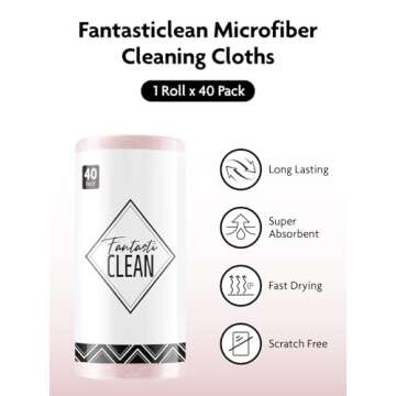 Fantasticlean Microfiber Cleaning Cloth Roll -40 Pack, Tear Away Microfiber Towels, 12" x 12", Reusable, Washable, Scratch Free, Ultra Absorbent Dish Rags for Car, Home, Garage or Shop (Pink)