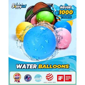 UCIDCI 15 Pcs Water Balloons Reusable Quick Fill - Self Sealing Silicone Water Ball for Kids with Mesh Bag, Summer Fun Water Toys for Outdoor Activities, Summer Party, Water Park, Family Game