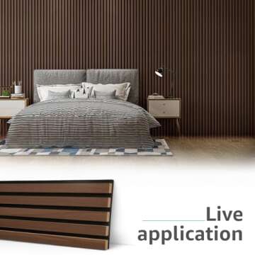 Art3d 4-Pack Acoustic Wood Slat Wall Panels for Interior Decor, 3D Fluted Sound Absorbing Wood Paneling for Accent Wall Ceiling Kitchen Living Room Bedroom Office, 94.5 x 7.9 inch Deep Walnut