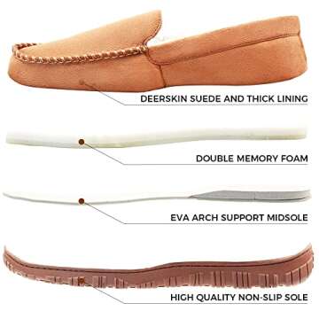 Moccasins for Men House Slippers Indoor Outdoor Plush Mens Bedroom Shoes with Hard Sole Beige 8 M US