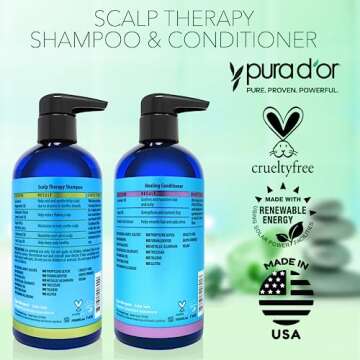 PURA D'OR Scalp Therapy Shampoo & Conditioner Set (16oz x 2) Dry, Itchy Scalp-Hydrates & Nourishes Hair w/Tea Tree, Peppermint, Argan Oil & Biotin, All Hair Type, 3 in 1, Men Women (Packaging Varies)