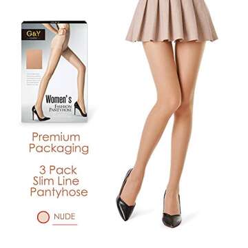 G&Y 3 Pairs Women's Sheer Tights - 20D Control Top Pantyhose with Reinforced Toes(Nude, S)