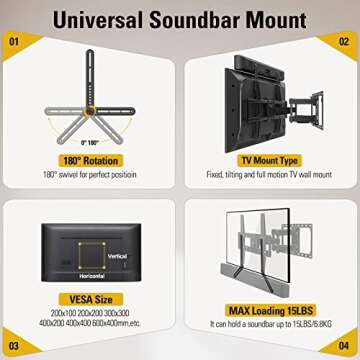 Mounting Dream Soundbar Mount Bracket for Mounting Above or Under TV Fits Most of Sound Bars Up to 15 Lbs, with Detachable Long Extension Plates MD5420