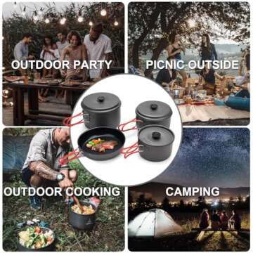 Alocs Camping Cookware, Aluminum Camping Cooking Set Camp Kitchen, Portable Camping Pots and Pans Set, Camping Essentials Mess Kit for Backpacking, Outdoor Cooking and Picnic