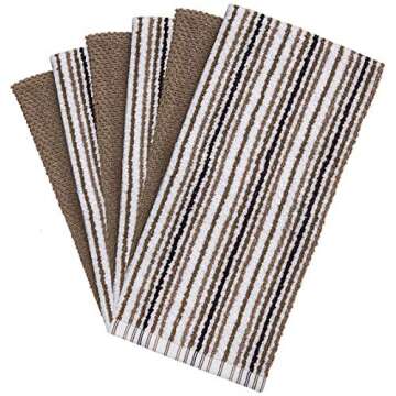 Kitchen Towels 16”x 26” - 6 Pack | Large Cotton Kitchen Hand Towels | Dish Towels | Popcorn Stripe Design | 430 GSM Highly Absorbent Tea Towels Set with Hanging Loop | Dish Towels for Kitchen | Tan