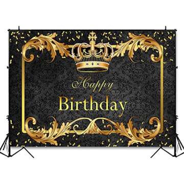 Avezano Prince Birthday Party Backdrop for Boy's Royal Black and Gold Birthday Party Decorations Photography Background King Crown Little Prince Happy Birthday Party Banner Photoshoot (7x5ft)