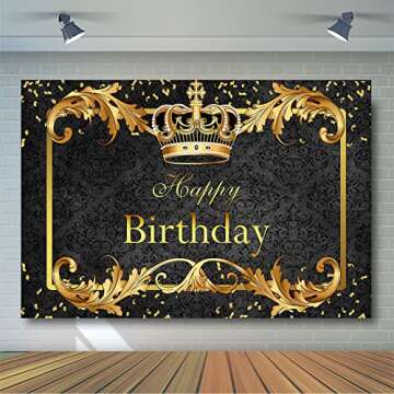 Avezano Prince Birthday Party Backdrop for Boy's Royal Black and Gold Birthday Party Decorations Photography Background King Crown Little Prince Happy Birthday Party Banner Photoshoot (7x5ft)