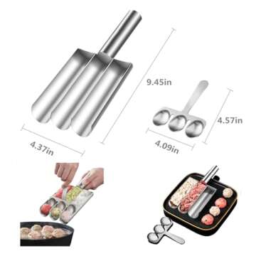 Triple Meatball Maker,Meat Baller Spoon with Cutting Spade,DIY Meatball Making Set For Hot Pot,Home Cooking Tools for Quick Cooping Cookie Dough Or Sorbet (Stainless Steel 1 PCS)