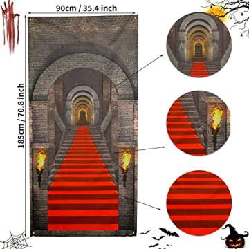 Halloween Door Cover Decorations, 3D Halloween Door Banner, Realistic Castle Entrance Banner, Medieval Themed Stone Backdrop Banner, Gothic Vampire Photo Background for Birthday Party Indoor Outdoor