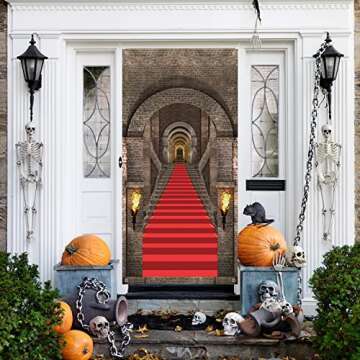 Halloween Door Cover Decorations, 3D Halloween Door Banner, Realistic Castle Entrance Banner, Medieval Themed Stone Backdrop Banner, Gothic Vampire Photo Background for Birthday Party Indoor Outdoor