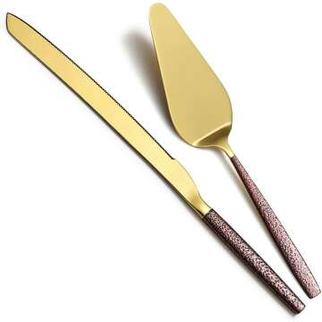 Berglander Elegant Wedding Cake Knife and Server Set with Gold Accents