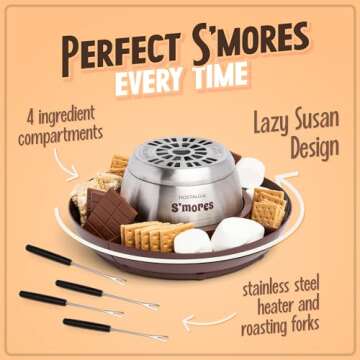 Electric S'mores Maker with Lazy Susan & Roasting Sticks