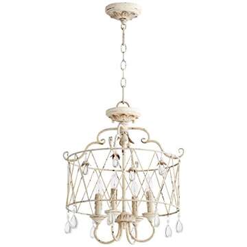 Quorum 2844-4-70 Transitional Chandelier Crystal Accents Four Light Dual Mount, Persian White