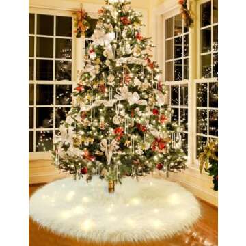 48 Inch Faux Fur Christmas Tree Skirt, Fluffy Plush Skirt for Christmas Tree, White Christmas Tree Rug Skirt Perfect for Christmas Party Decorations