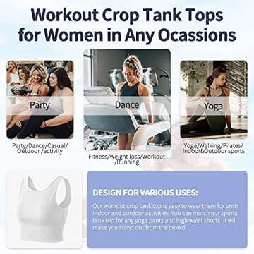 Queerier Workout Crop Tank Tops for Women Solid Sleeveless Ribbed Training Tanks for Yoga Sports Fitness Reversible V-Neck Sports Bra Clothes