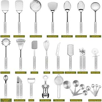 Stainless Steel Kitchen Utensil Set- Fungun 28 Pcs Cooking Nonstick Cookware Set with Spatula - Best Gadgets Tools Kitchen Accessories