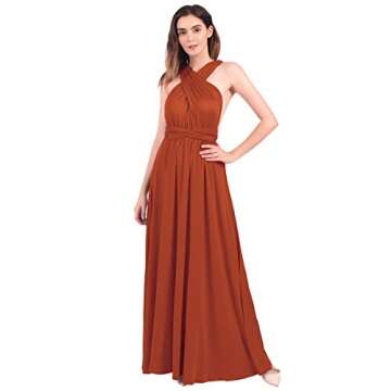 Women's Transformer Convertible Multi Way Wrap Long Prom Maxi Dress Halter V-Neck Wedding Bridesmaid Evening Party Dress Casual Spaghetti Strap Backless Summer Beach A line Cocktail Gown Brick Red XS