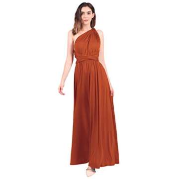 Women's Transformer Convertible Multi Way Wrap Long Prom Maxi Dress Halter V-Neck Wedding Bridesmaid Evening Party Dress Casual Spaghetti Strap Backless Summer Beach A line Cocktail Gown Brick Red XS