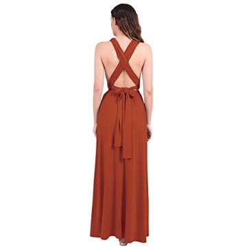 Women's Transformer Convertible Multi Way Wrap Long Prom Maxi Dress Halter V-Neck Wedding Bridesmaid Evening Party Dress Casual Spaghetti Strap Backless Summer Beach A line Cocktail Gown Brick Red XS