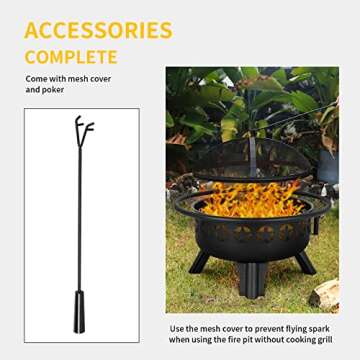 Hykolity 2 in 1 Fire Pit with Grill, Large 31" Wood Burning Fire Pit with Swivel Cooking Grate Outdoor Firepit for Backyard Bonfire Patio Outside Picnic BBQ, with Spark Cover, Fire Poker