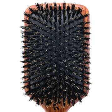 Spornette Deville Cushion Paddle Brush, Boar Bristle Hair Brush with Wooden Handle - For Straightening, Smoothing, Detangling, Styling & Brush Outs for Women, Men, & Kids - All Hair Types