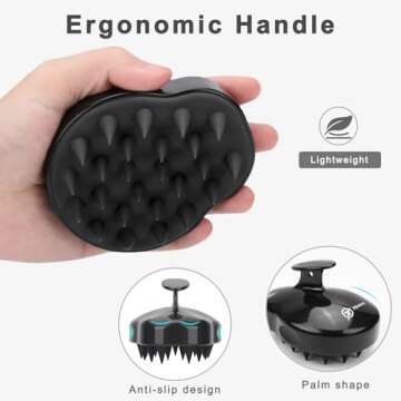 FREATECH Scalp Massager Shampoo Brush with Soft Silicone Bristles for Hair Growth and Scalp Care, Shower Hair Brush Head Massager Scalp Scrubber Exfoliator for Dandruff, Men Women Kids, Black