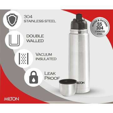 Milton Thermosteel 1000 ml Flip Lid Flask - Silver