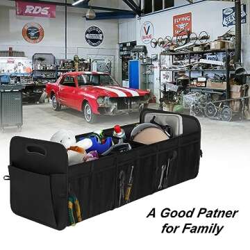 Femuar Large Capacity Trunk Organizer, Waterproof Car Accessory, Non-Slip, Foldable, Suitable for All Vehicles, Black