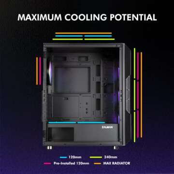 Zalman i3 NEO ATX Mid Tower Gaming PC Case - 4 x 120mm Fixed RGB Fans Preinstalled - Mesh Front Panel for High Airflow - Tempered Glass Side Panel, Black