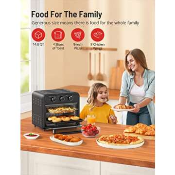 Air Fryer, Paris Rhône 14.8QT Toaster Oven Countertop, 450℉ Food Dehydrator, Knob-Controlled Freidora de Aire for Easy, Oil Less and Healthy Meals with Nonstick Dishwasher Safe Basket and Trays