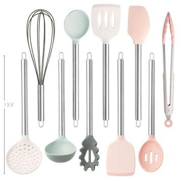 COOK WITH COLOR Silicone Cooking Utensils, Kitchen Utensil Set, Easy to Clean Silicone Kitchen Utensils, Cooking Utensils for Nonstick Cookware, Kitchen Gadgets Set, 10 Pieces, Mint