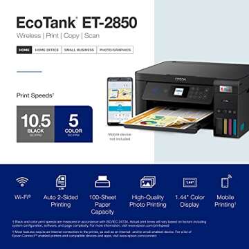 Epson EcoTank ET-2850 Wireless Color All-in-One Cartridge-Free Supertank Printer with Scan, Copy and Auto 2-Sided Printing. Full 1-Year Limited Warranty - Black (Renewed Premium)