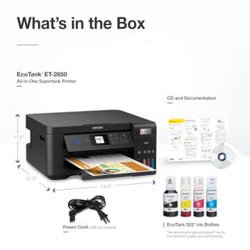 Epson EcoTank ET-2850 Wireless Color All-in-One Cartridge-Free Supertank Printer with Scan, Copy and Auto 2-Sided Printing. Full 1-Year Limited Warranty - Black (Renewed Premium)