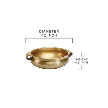 Serene Spaces Living Gold Handi Bowl - Hammered Texture, Decor for Living Rooms, Entryways, Restaurants, Indian Wedding, Table Centerpiece - Aluminum, 4.5" Tall & 12" Diameter