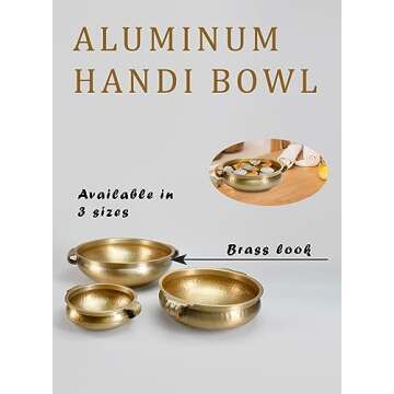 Serene Spaces Living Gold Handi Bowl - Hammered Texture, Decor for Living Rooms, Entryways, Restaurants, Indian Wedding, Table Centerpiece - Aluminum, 4.5" Tall & 12" Diameter